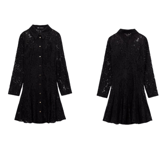 ZARA LACE MINI SHIRTDRESS BLACK | 2157/486 SIZE M - Picture 2 of 4